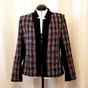 Lane Bryant Red, Gray, Black & White Knit Tweed Blazer w/Black Trim | Size 18